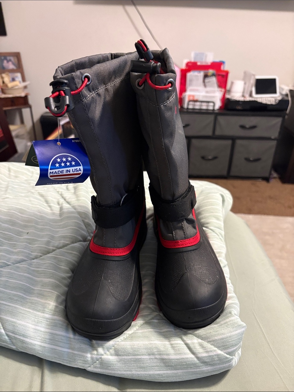 Kamik Gray and Red Kids Rain & Snow Boots